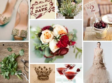 Cranberry, Sage, and Gold Wedding Inspiration Board
