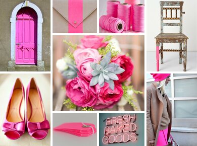 Neon Pink and Oyster Gray Wedding Inspiration Board
